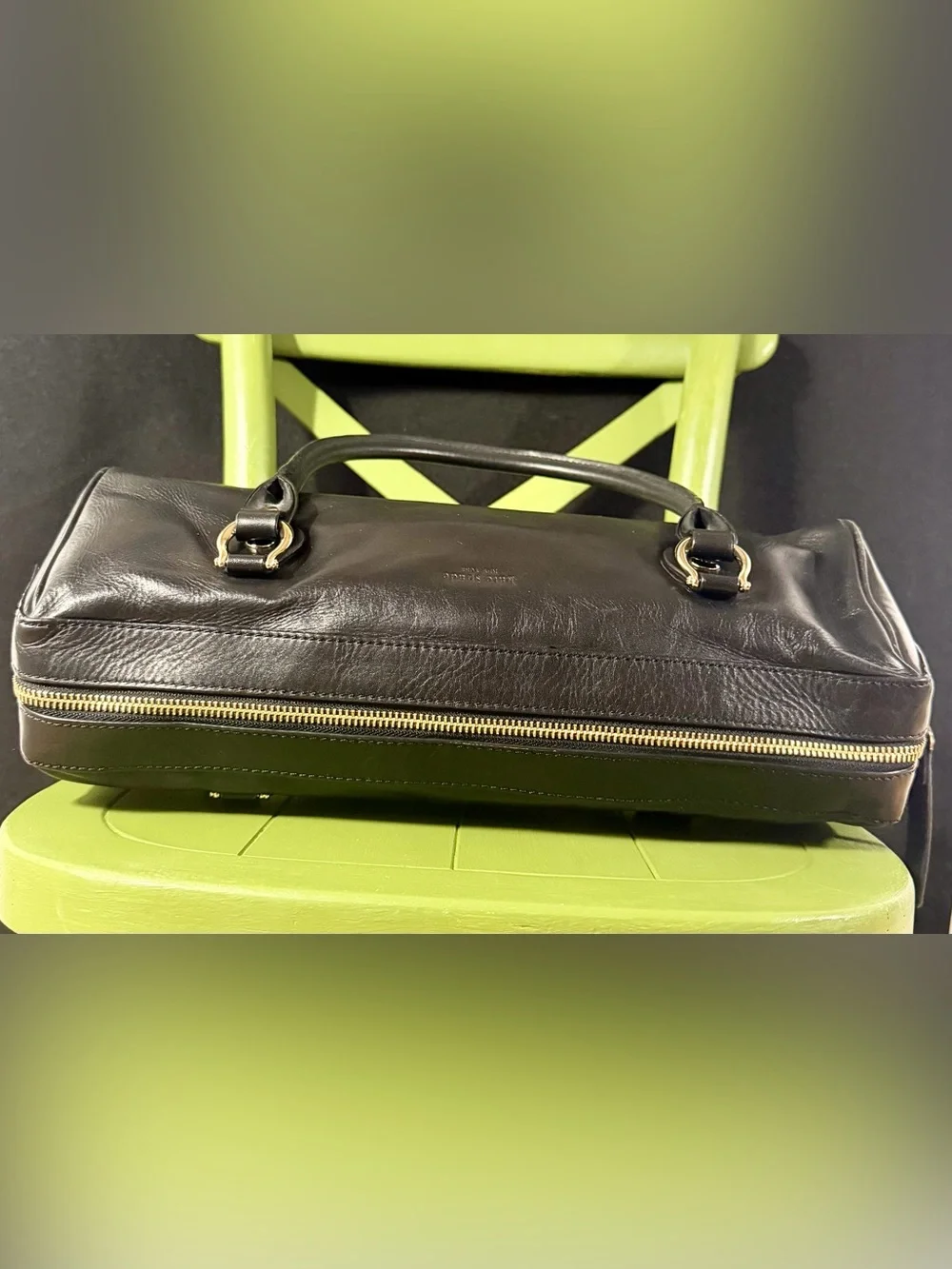 Kate Spade Black Leather East West Barrel Satchel Y2K